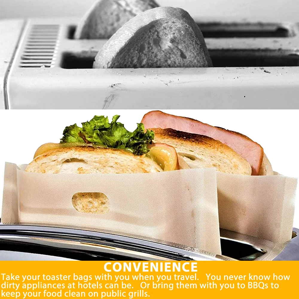 Toaster Bags 4/10PCS Reusable Non-Stick Washable Heat Resistant for Grilled Cheese Sandwiches in Toaster Microwave Oven