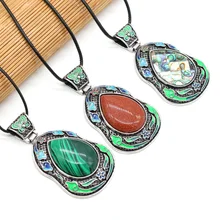 

Natural Shell Abalone Rose Quartz Alloy Water Drop Pendant Necklace For Jewelry MakingDIY Necklace Accessories Charm Gift40x70mm