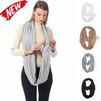 Women Infinity Loop Scarf with Hidden Zipper Pocket Travel Scarf Solid Color Neck Wrap Suitable for Daily Traveling Storage 1