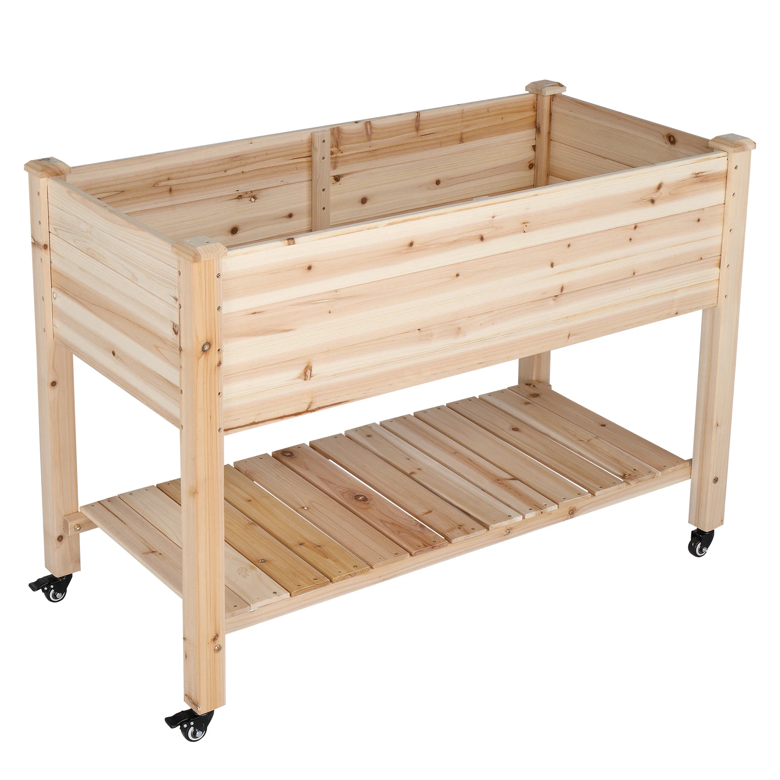 116 * 57 * 82cm Chinese Fir High Foot Type With Wheel Wood Planting Frame Log Color