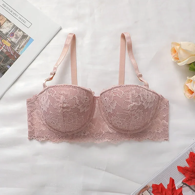 

French lace bra fashion with underwire gathering adjustment pair of breast underwear thin big breasts show small