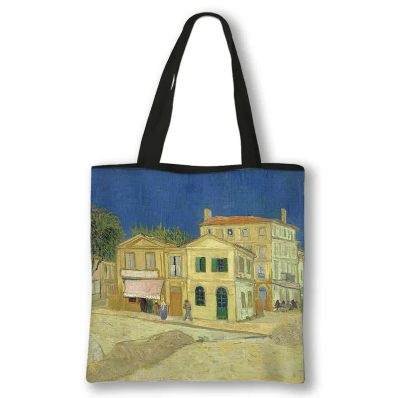 Oil Painting By Van Gogh Shopping Bags Blossoming Almond Tree / Starry Night Women Handbag Canvas Shoulder Bags Casual Totes 