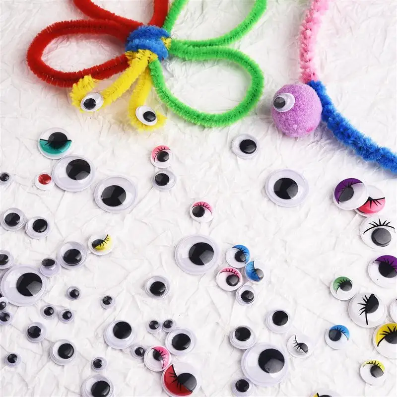 Googly Doll Eyes DIY Self-Adhesive Wiggly Googly Doll Eye Black White Movable Simulation Animal Eyeball Kindergarten Children Craft Supplies