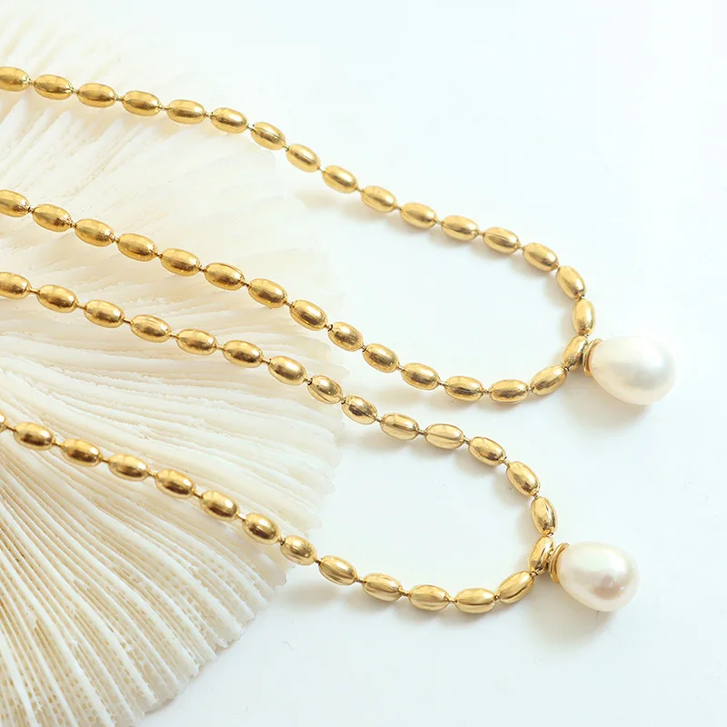 

Real Pearl Choker Necklace With 18K Gold Beads Jewelry For Women Gifts