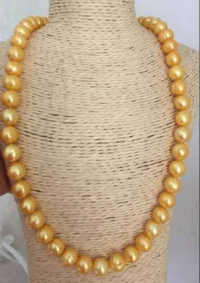 

18" AAA 11-10 MM SOUTH SEA NATURAL GOLDEN PEARL NECKLACE 14K GOLD CLASP