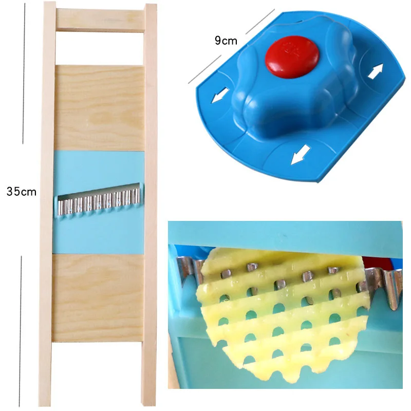 Wooden Potato Grid Slicer Vegetable Grater Corrugated Net Chopper Cutter Wave Knife Chipper Salad Kitchen Shredder Peeler Masher