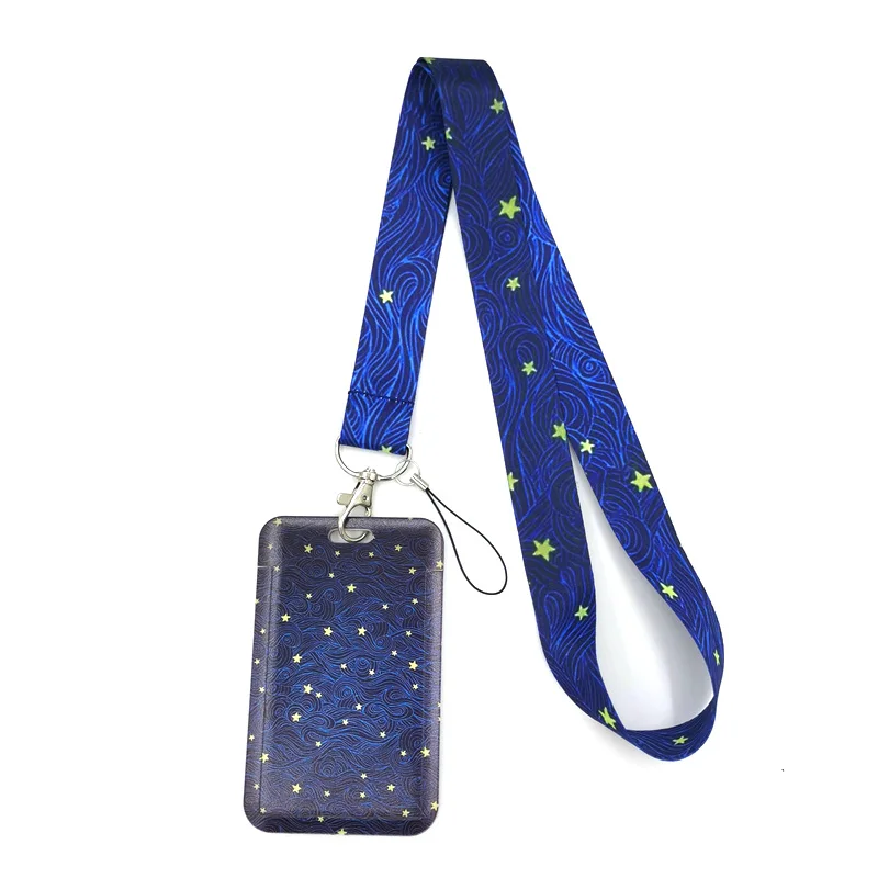 Wave Stars Credit Card ID Holder Bag Student Women Travel Bank Bus Business Card Cover Badge Accessories Gifts Lanyard Straps