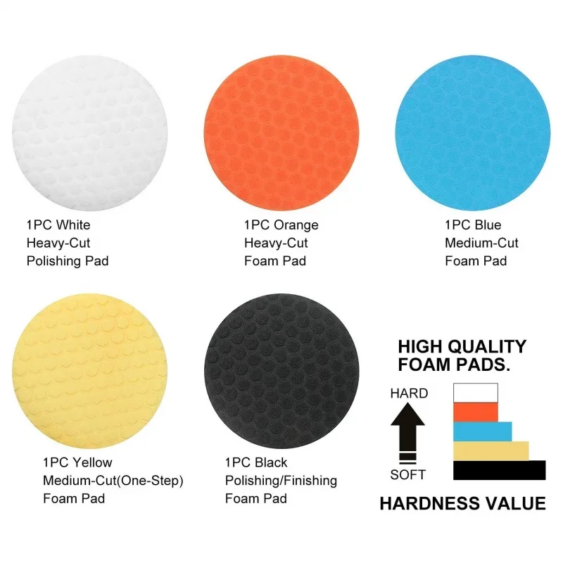 5Pcs 5inch (125mm) Polishing Pad Kit Polisher Waxing Pads Buffing Kit For Car Polisher Sponge White Blue Yellow Black Orange 3