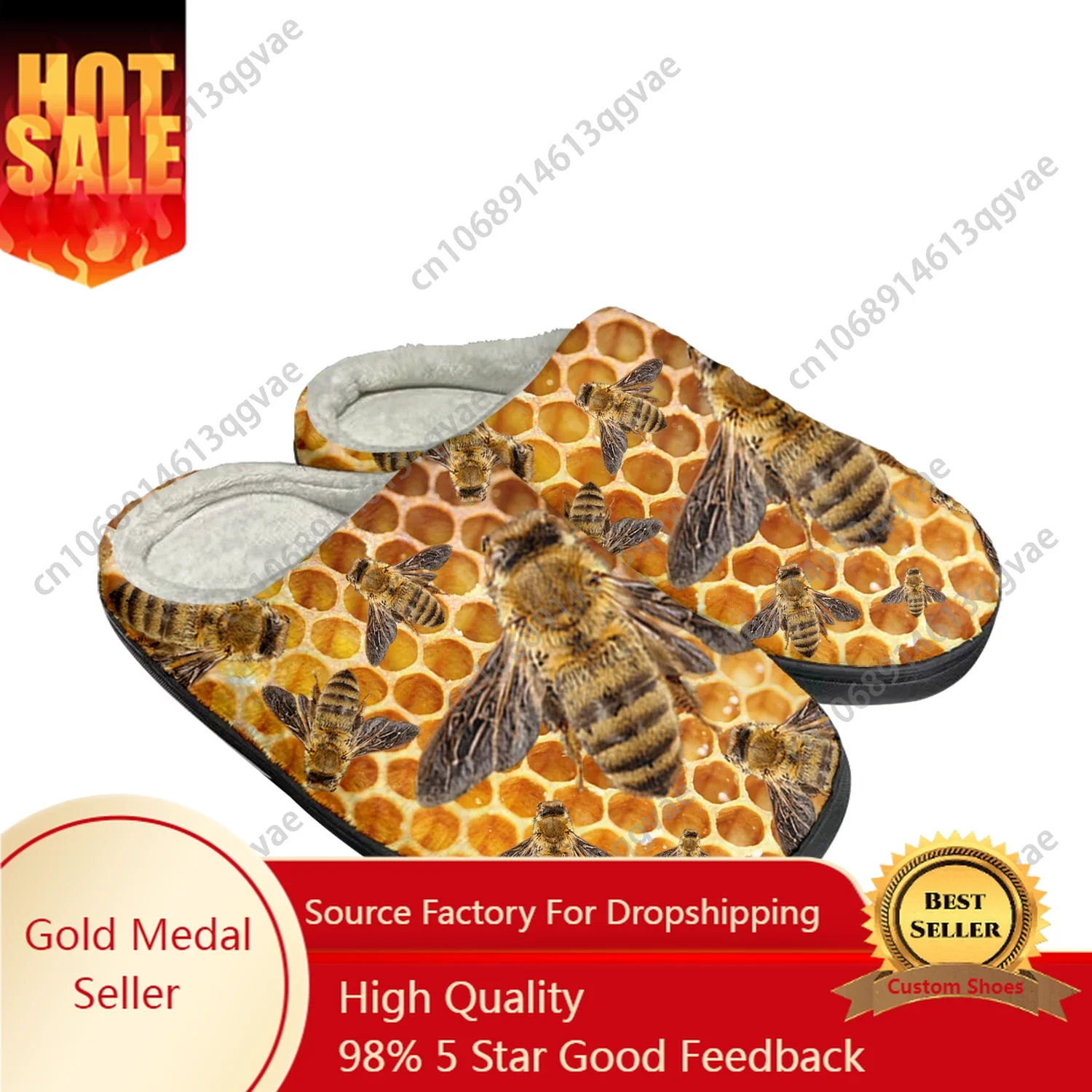 Bee Honeybee Home Cotton Custom Slippers Mens Womens Sandals Pop Hot Plush Bedroom Casual Keep Warm Shoes Thermal Slipper Black