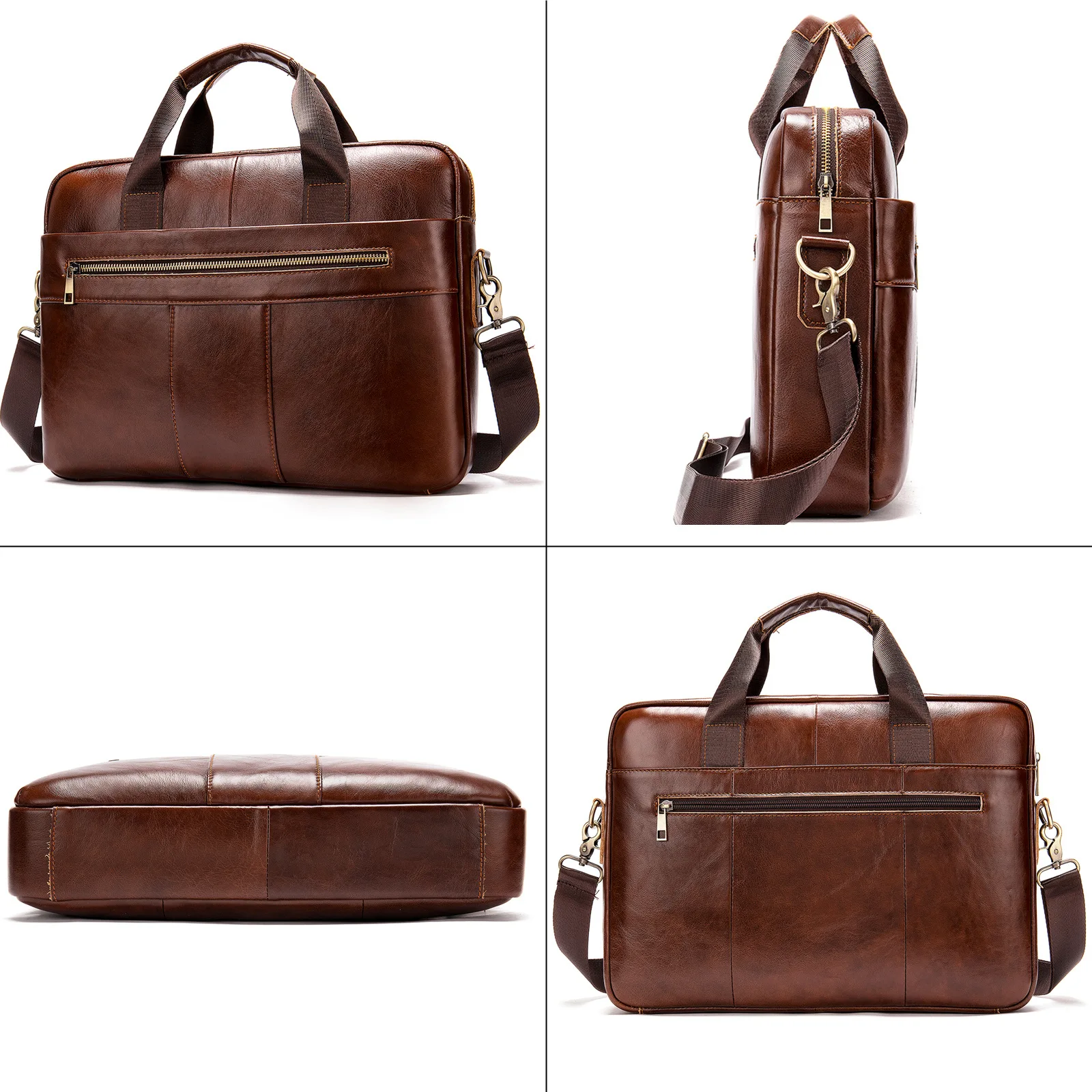 Maleta de Couro Portátil para Homens Grande Capacidade Bolsa Retro do Mensageiro Bolsa do Computador do Caderno Bolsa do Ombro do Negócio - Imagem 4