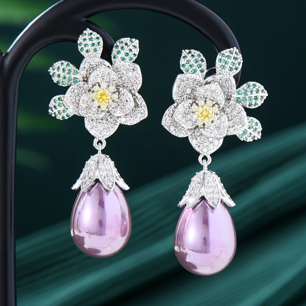 

Missvikki 2023 New Purple Gold Color Flower Geometry Earrings for Women Anniversary Gift Jewelry Wholesale High Quality