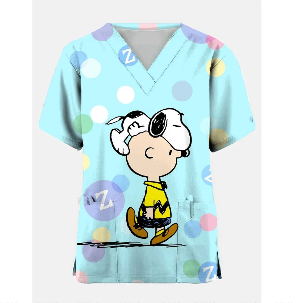 Nurse Uniform Women Short Sleeve Snoopy print Working Uniform Pocket Blouse Scrubs Tops Nursing Medical Uniforms Accessories 3