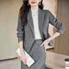 Winter Solid Woolen Businesss Slim Formal Office Lady Blazer Tops + Zipper Midi Split Skirt Women 2pcs Sets Elegant Quality Suit 5