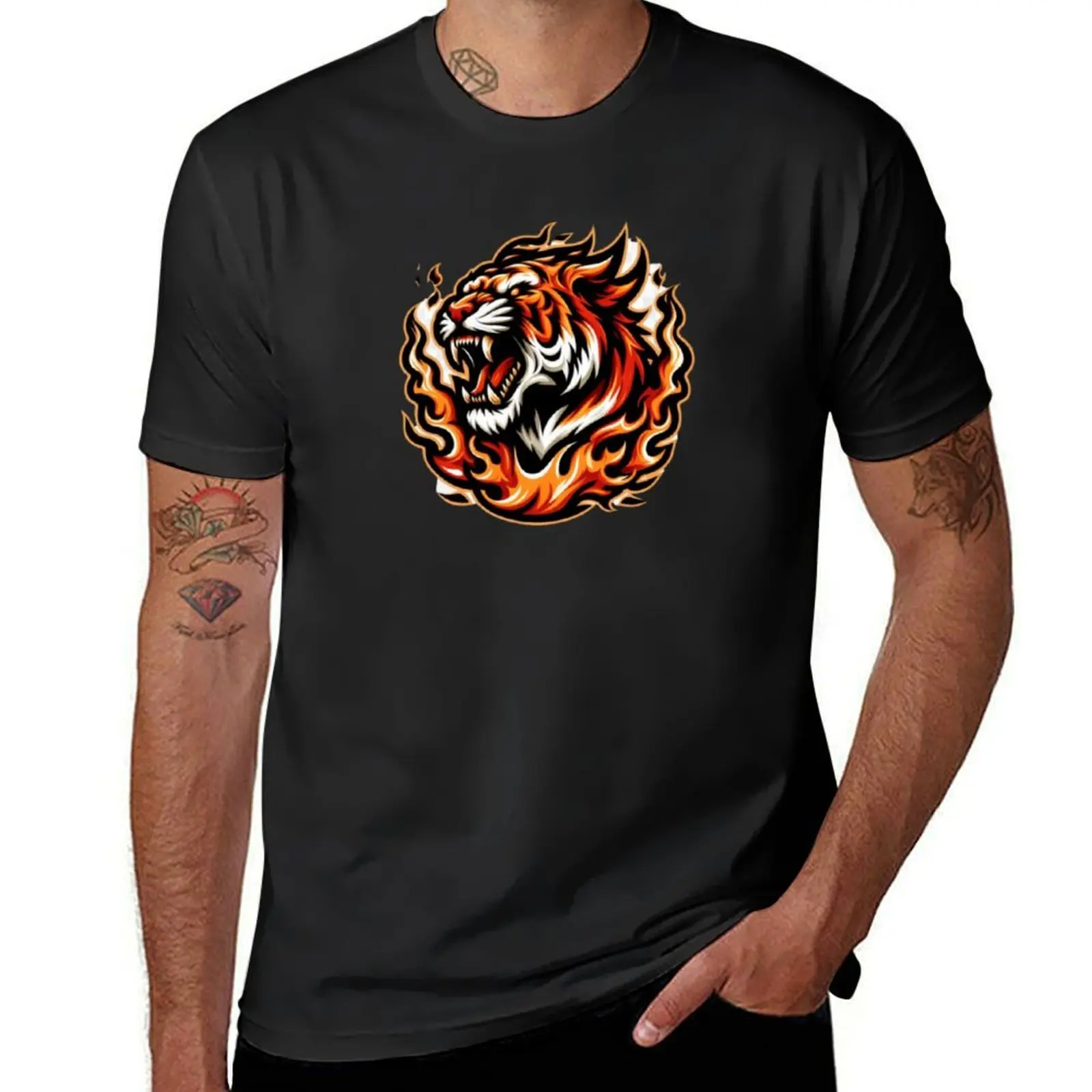 

Fire and Tiger Logo T-shirt korean fashion oversizeds men clothes