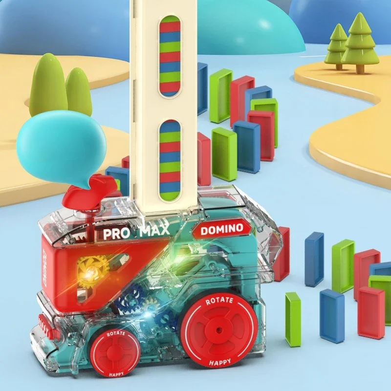 Toy Building Blocks Domino Set Automatic Domino Train With 60 Dominos Montessori Early Educational STEM Toys Train DIY Building Blocks Christmas Birthday Gift