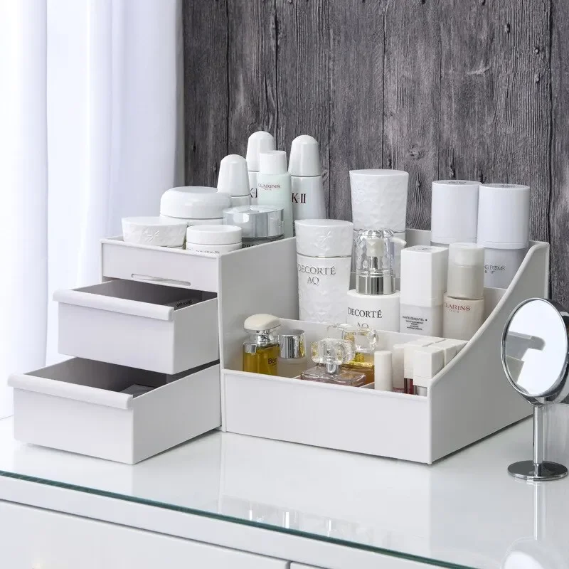 1pc White New Drawer Makeup Storage Box Dormitory Finishing Plastic Shelf Cosmetics Skin Care Dressing Table Desktop 3