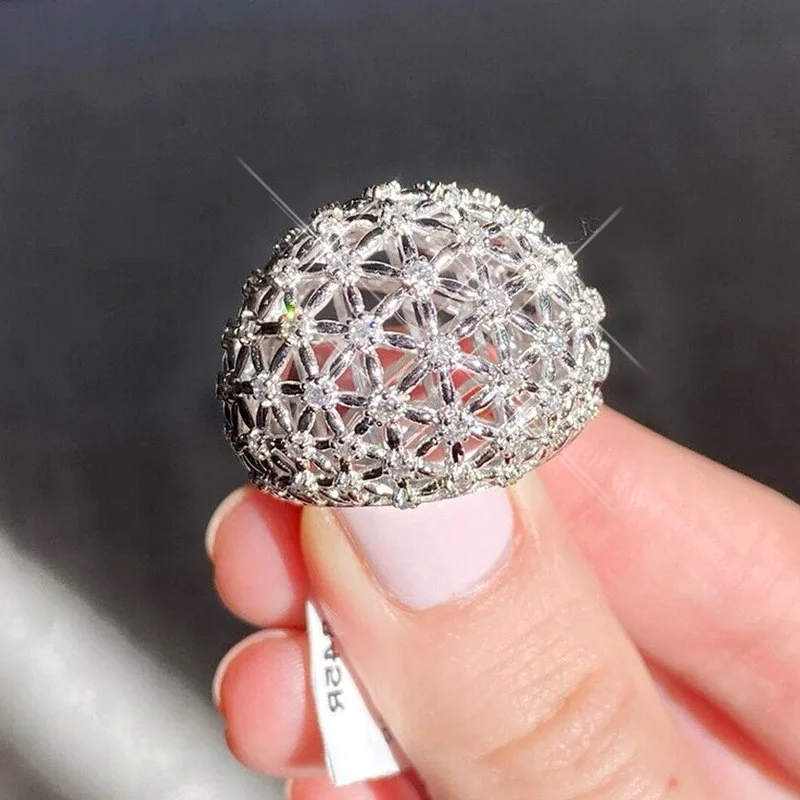 925 Sterling Silver Luxury Party Ring Hollowed Female Finger Jewelry - Image 3