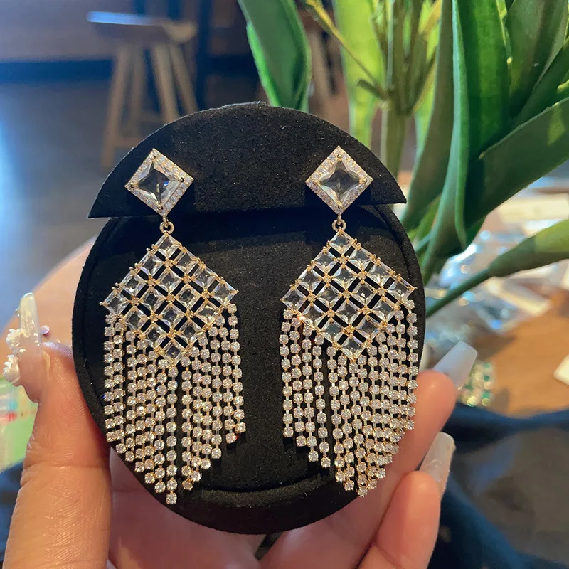 Bilincolor Square Zircon Tassel Earrings