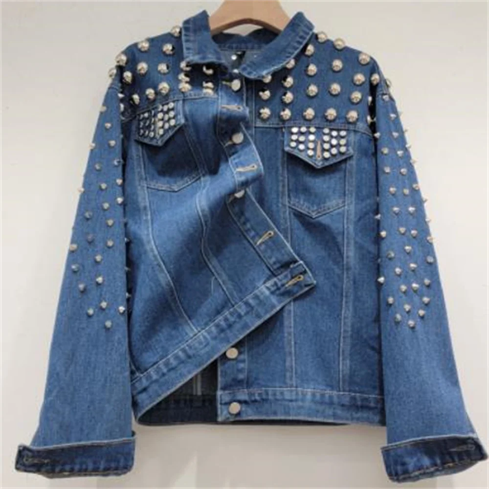 

Женская джинсовая куртка в стиле Харадзюку, Свободный Топ в стиле бойфренд с заклепками в стиле панк, весна 2024