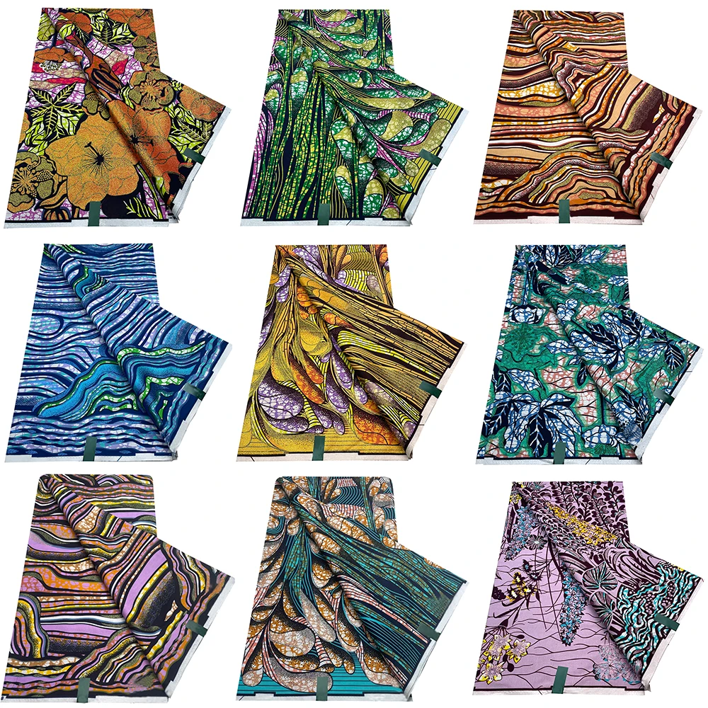 Latest African Golden Grand Super African Wax Prints Fabric Ankara Wax 6Yards African 100% Cotton Fabric for Party Dress Y08 1