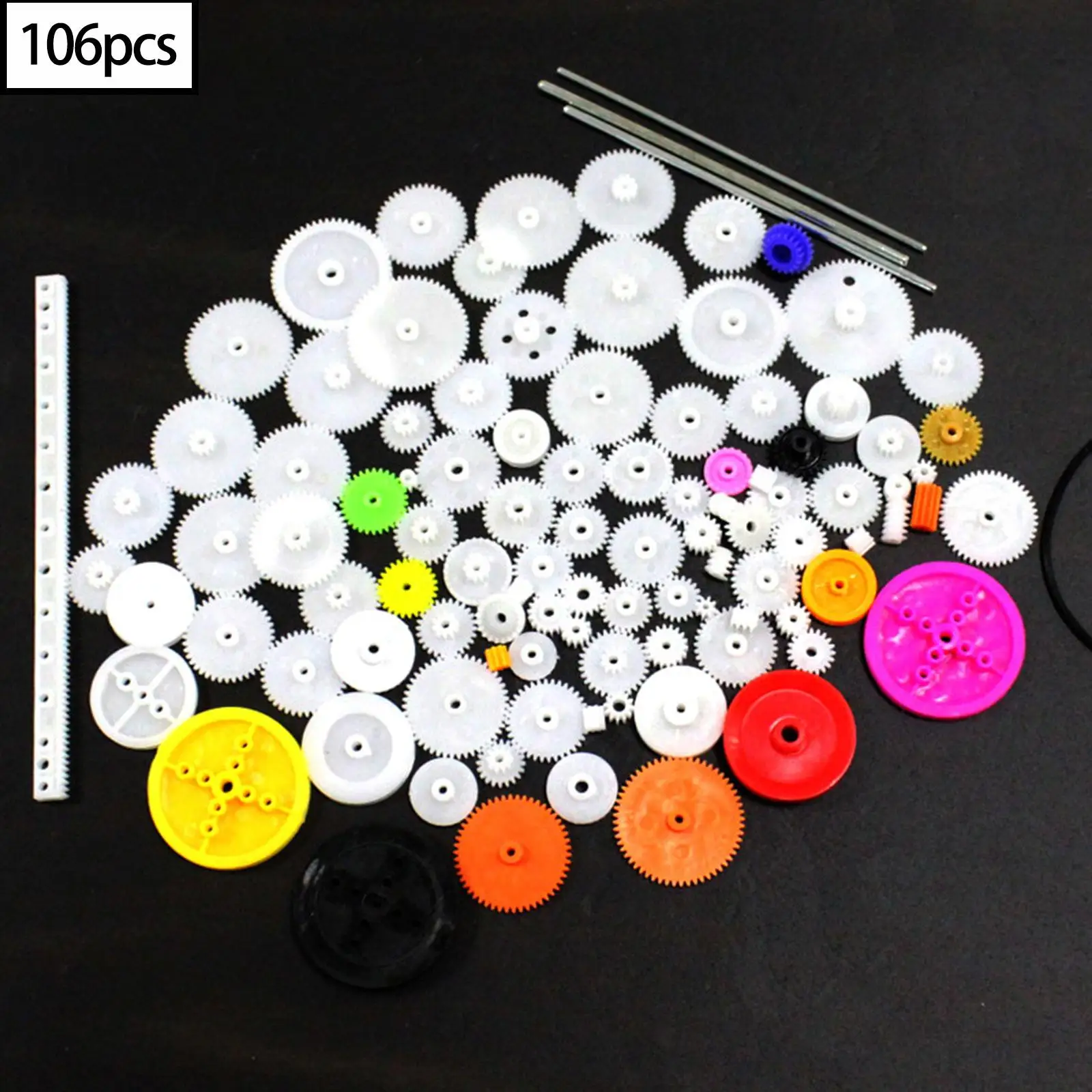 106Pcs Gear Kit Assortment Single Gears Rubber Band DIY Shaft Gear Accessories Toothed Wheels for Motor RC Car Education Toys