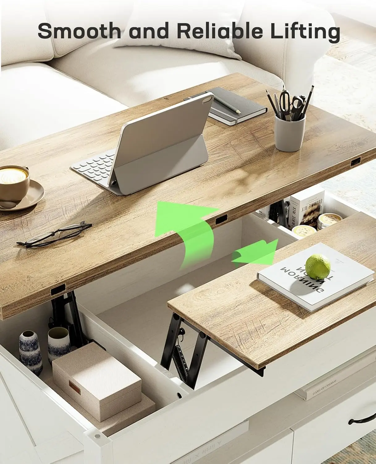 40" Lift Top Coffee Table, 4 in 1 Coffee Table with Hidden Compartment, Multifunctional Farmhouse Center Tables