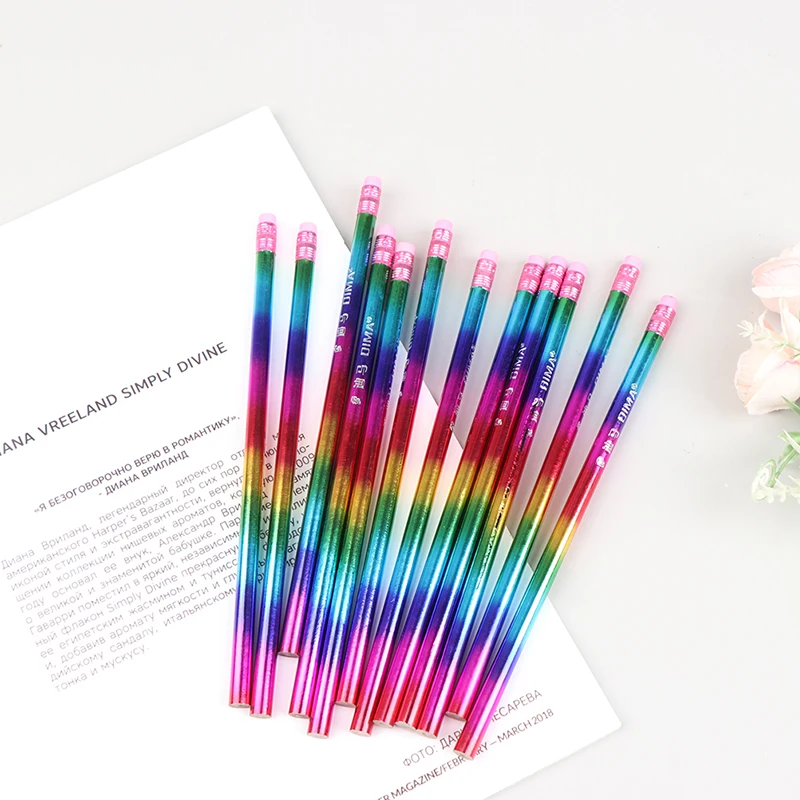 12 Pcs/Set New Rainbow Pencil Wood Environmental Protection Pencil Bright  Color Appearance Pencil School Office Writing Pencil