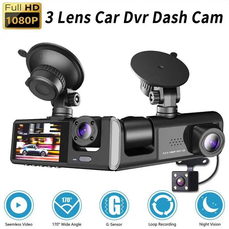 3 Channel Dash Cam 1080P Camera with Night Vision for Car & Taxi