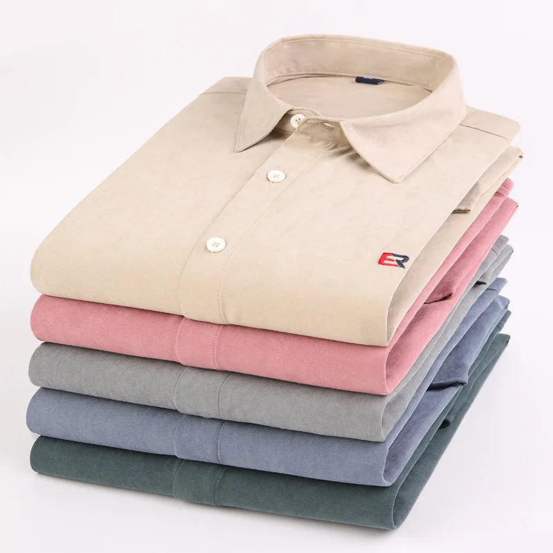 Nova 2022 Camisa Oxford Masculina De Manga Longa, 100% Algodao, Cavalo Bordado, Casual Sem Bolso, Vestido Amarelo Sólido,