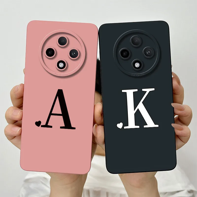 Cute Initial Letters Square Silicone Matte Shockproof Back Cover