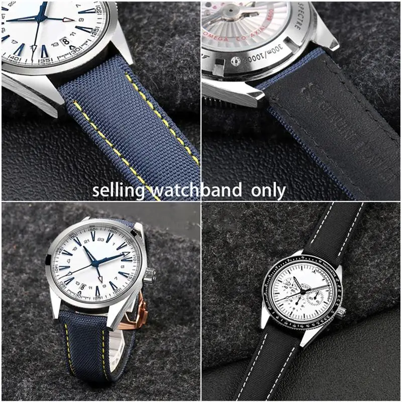 SCHIK 19mm 20mm Woven Canvas Watch Strap For Omega Seamaster 300 AT150 Fabric Leather Nylon AQUA TERRA 150 Blue Black Watchband