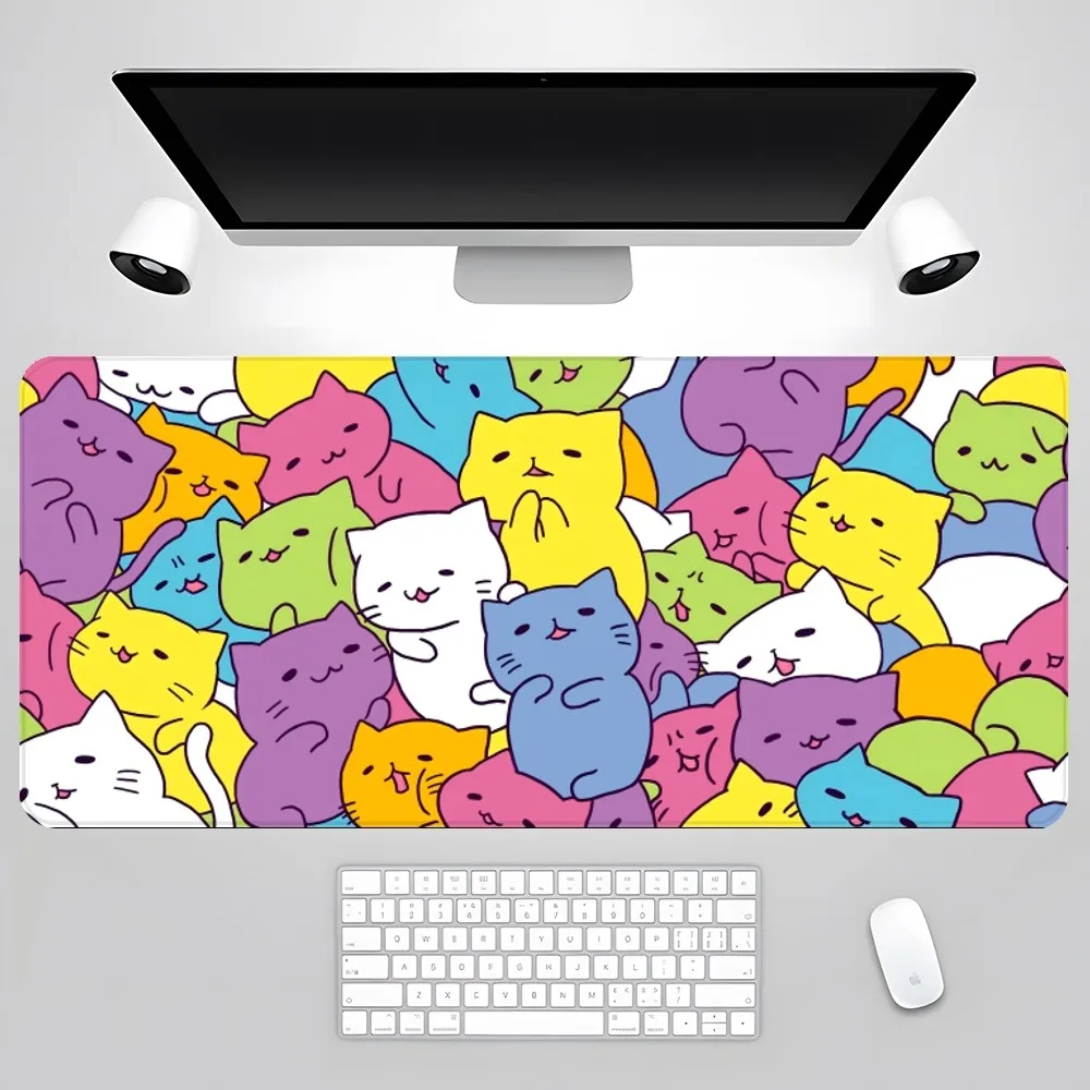 Anime Pink Cute Cat Mouse Pad XXL Deskmat Mats Gamer Pc Gaming Accessories Rubber Mat Keyboard Cabinet Mause Laptops