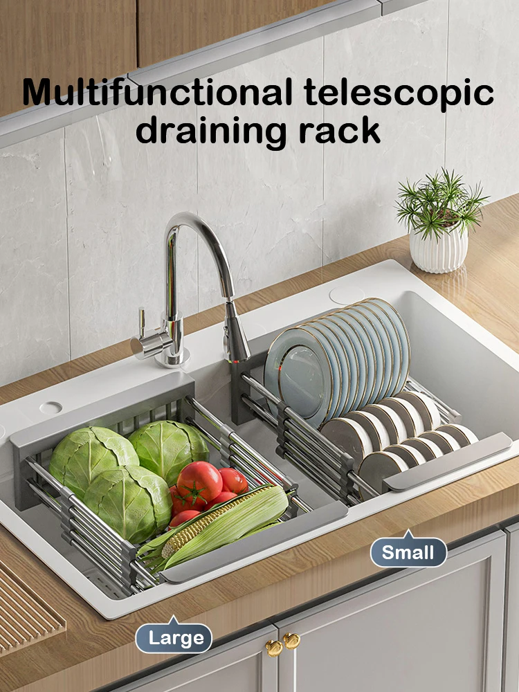 Retractable Drain Basket For Kitchen Sink Storage Basket For Washing Fruits And Vegetables Multifunctional Drain Rack 6