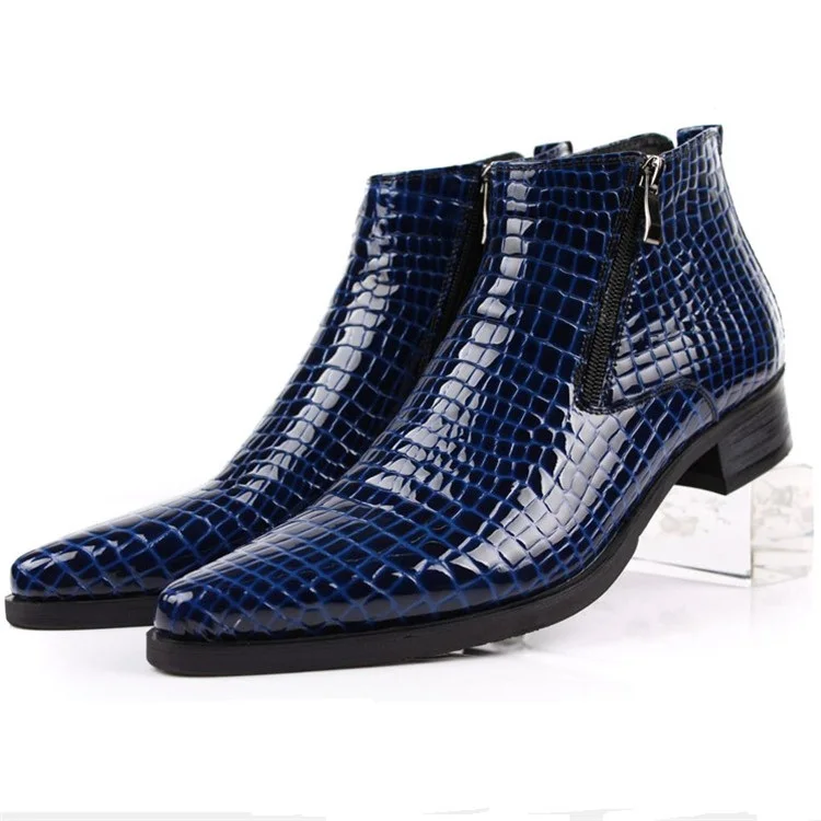 Large size EUR46 fashion black brow tan blue mens ankle boots dress shoes genuine leather pointed toe man business shoes