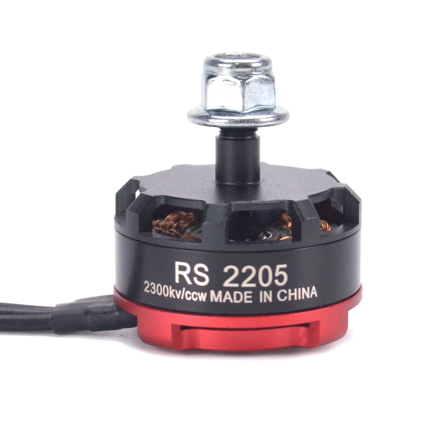 Moteur Brushless RS2205 2300KV démonté exposant les bobinages et le roulement à billes.