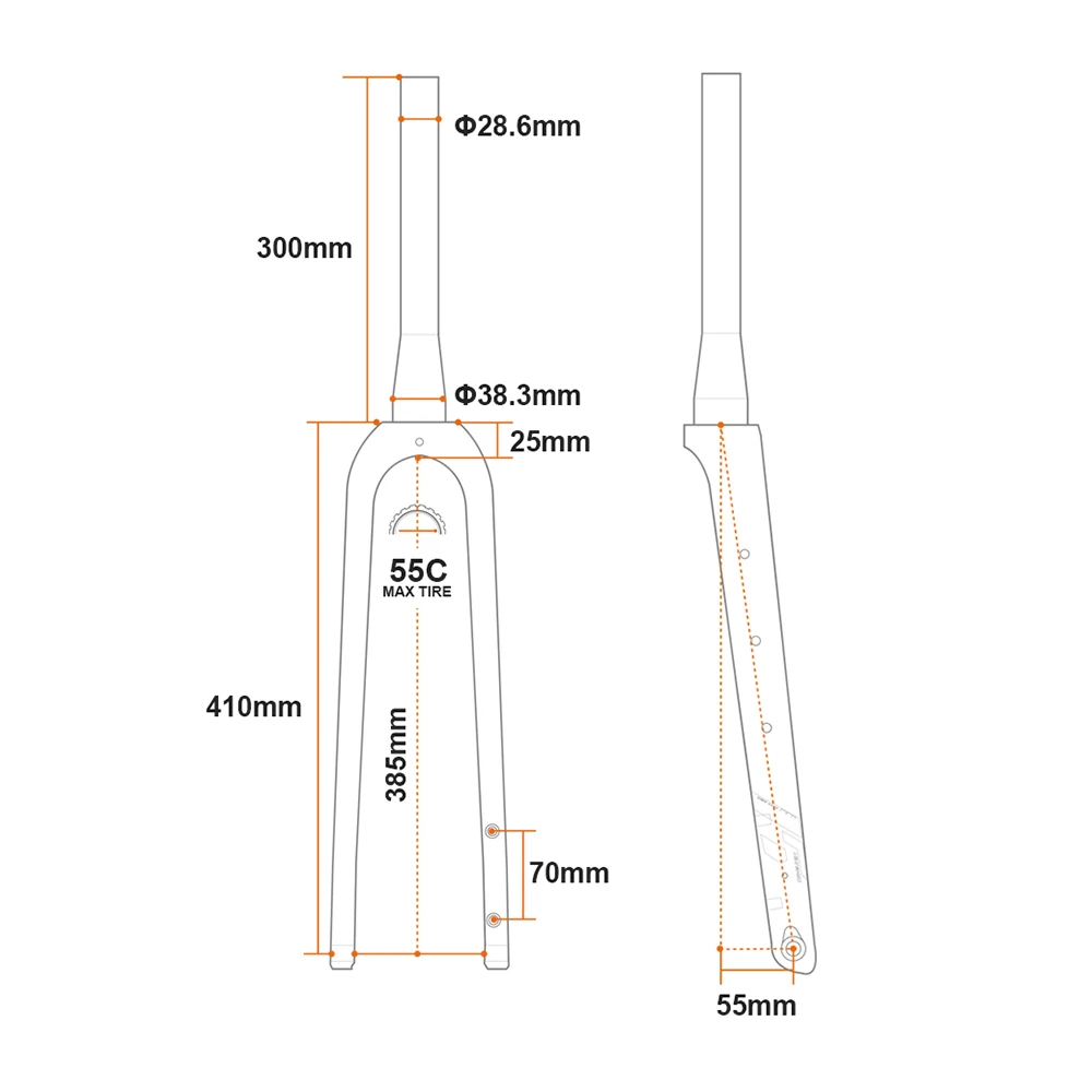 OG-EVKIN FK-020 Gravel Fork Carbon Fiber Tapered Gravel Bicycle Front Fork Bike Fork Black Matte 700C x 55C Thru Axle 12x100mm