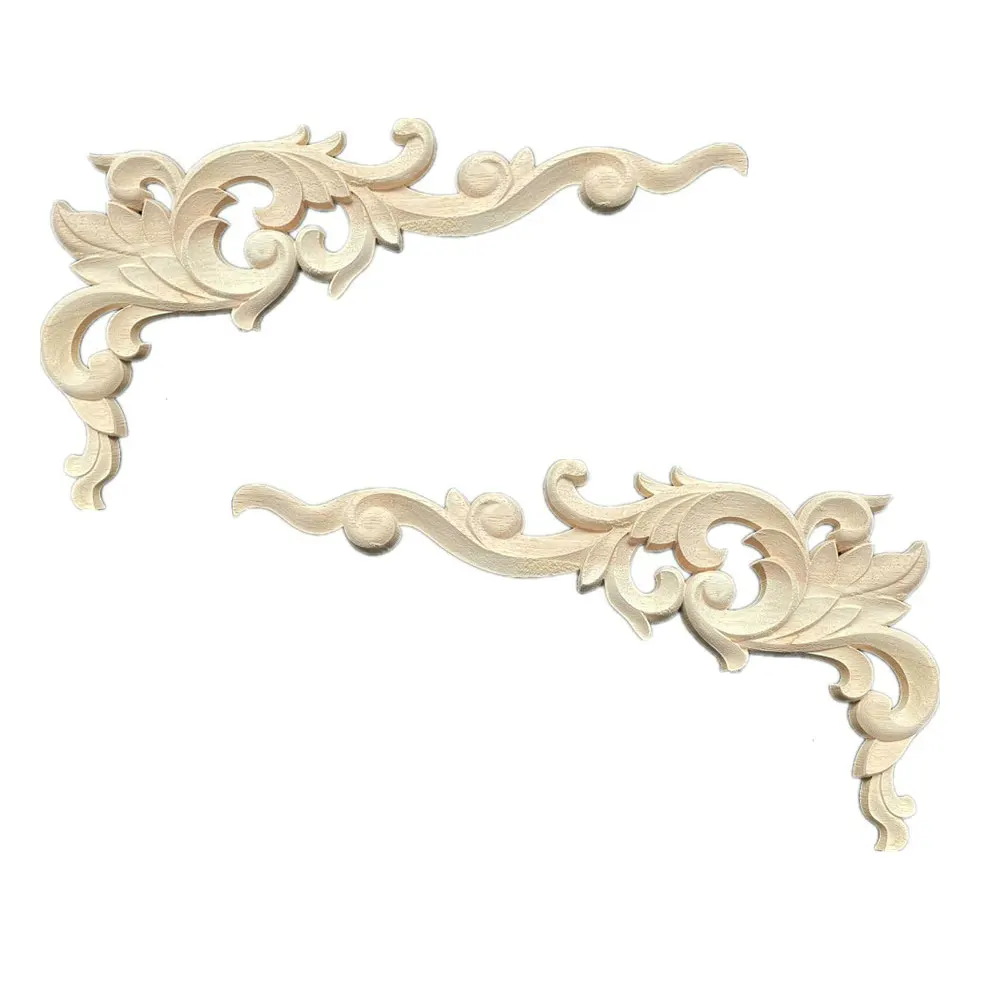 4PCS 33cm Woodcarving Decal Corner Applique Frame Door Decorate Wall Doors Furniture Decorative Figurines Wooden Miniatures