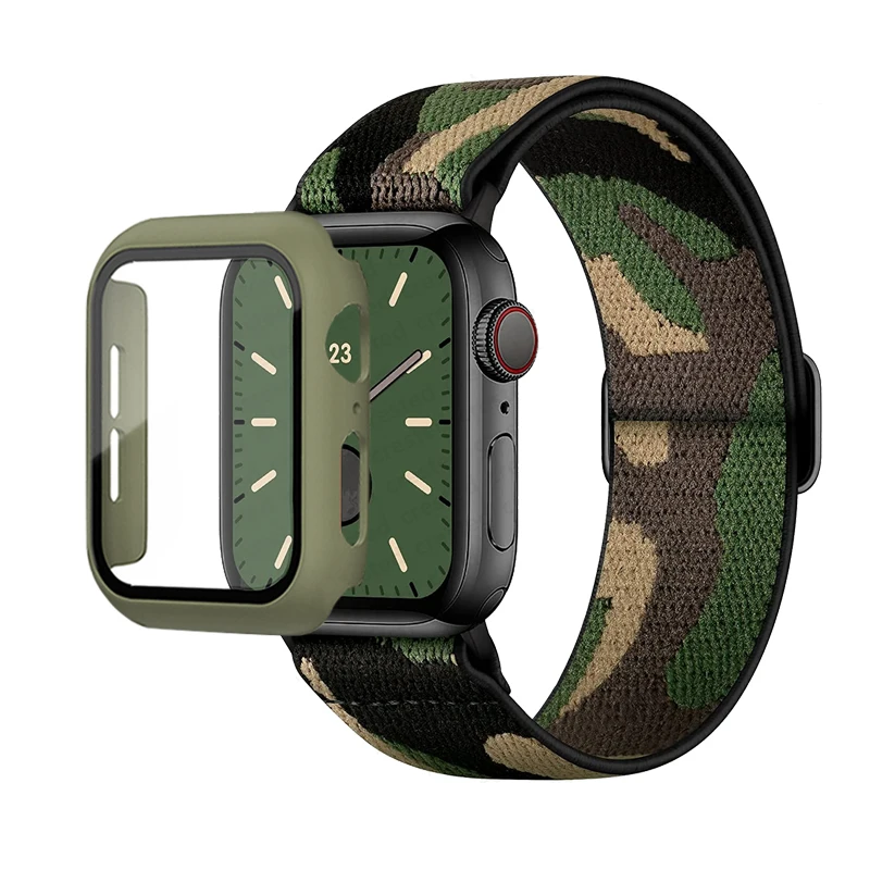 Elastic Nylon Loop Bracelet with Scrunchie Strap for Apple Watch with Case Combo