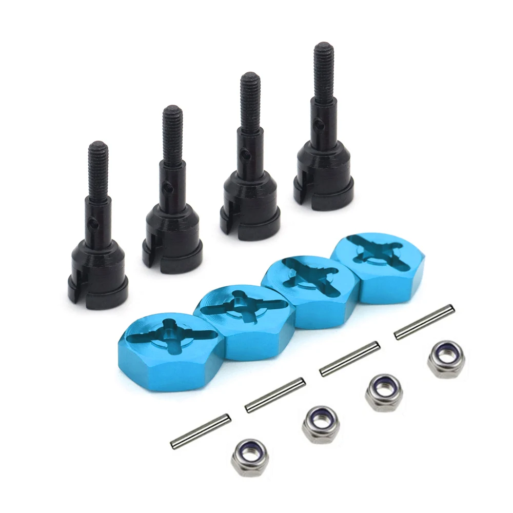 4Pcs 12mm Wheel Hex Hub Adapter Kit For 1/10 RC Cars - Includes Steel Axles & Locknuts