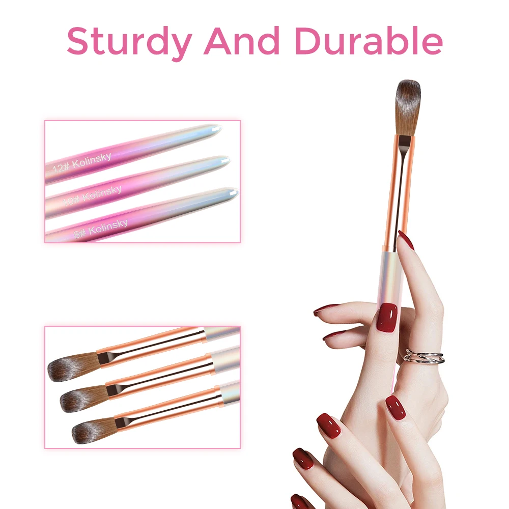 ANGNYA Kolinsky Acrylic Nail Brush 3D Pure Handmade Nail Art Brushes For Acrylic Application  For Diy Home Salon Size 8#10#12# 5