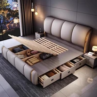 Lit double moderne de 200x220cm, esthétique et unique, avec organisateur intégré, imperméable et multifonctionnel, pour chambre à coucher 6