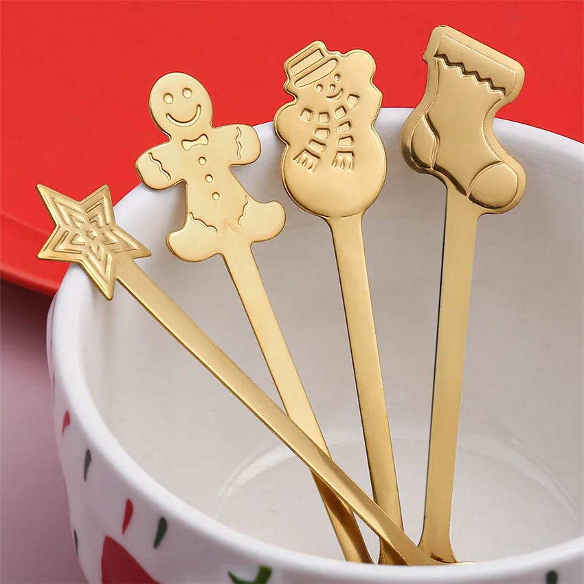4Pcs Christmas Coffee Spoons with Gift Box Stainless Steel