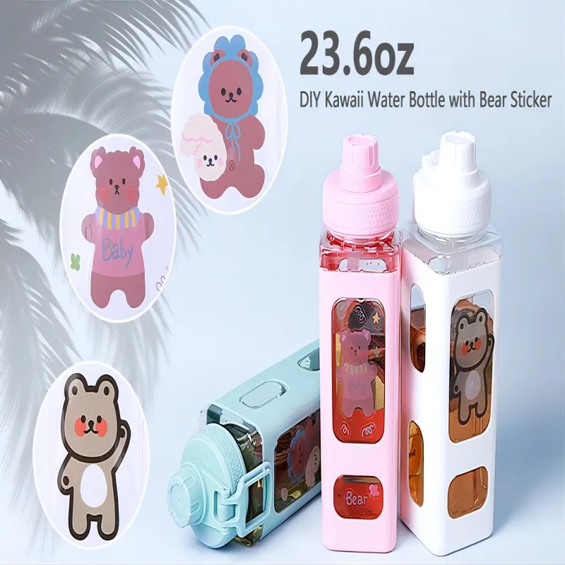 700ml Water Bottle With Straw Cute Aesthetic For School Office
