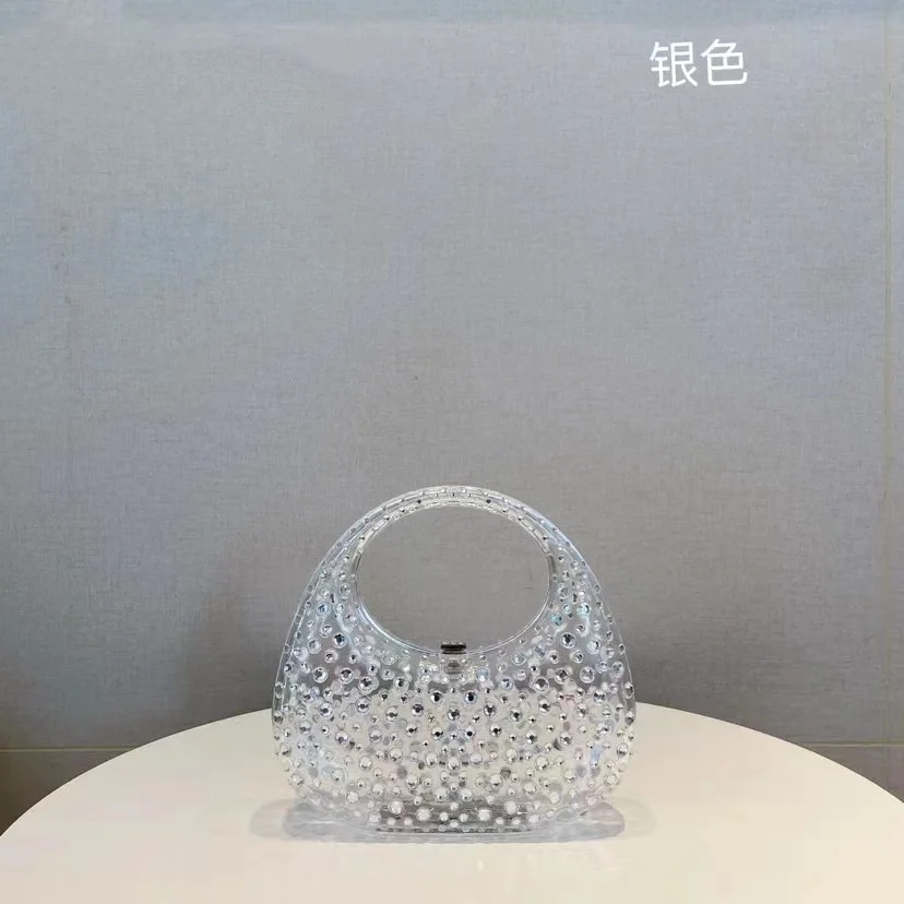 Luxury Designer Acrylic Handbag Crystal Shiny Rhinestones Diamond Evening Bag Wedding Party Clutch Purse Women Shoulder Bag