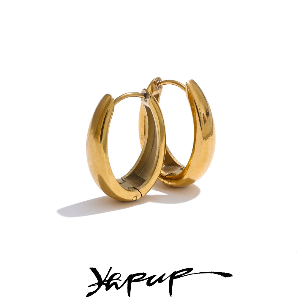Yhpup Stainless Steel Geometric U-Shape Hoop Earrings 18K Gold PVD Plated
