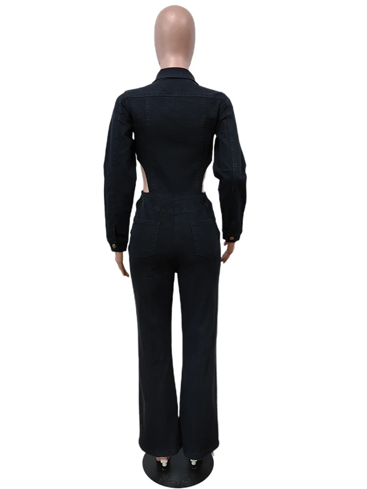 Wmstar Denim Jumpsuit Women Clothing Romper Hollow Out Side Casual New in Fall Fashion Hole Long Pants Wholesale Dropshipping