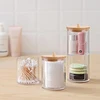 Acrylic Storage Box Bathroom Jar Makeup Organizer Cotton Round Pad Holder Cotton Swab Box Qtip Holder Dispenser with Bamboo Lid 3