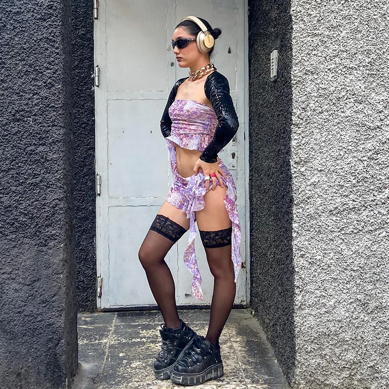 Woman 2pcs dress set Leopard Printed Off Shoulder Ruffle Crop Top+Mini  Skirt - AliExpress