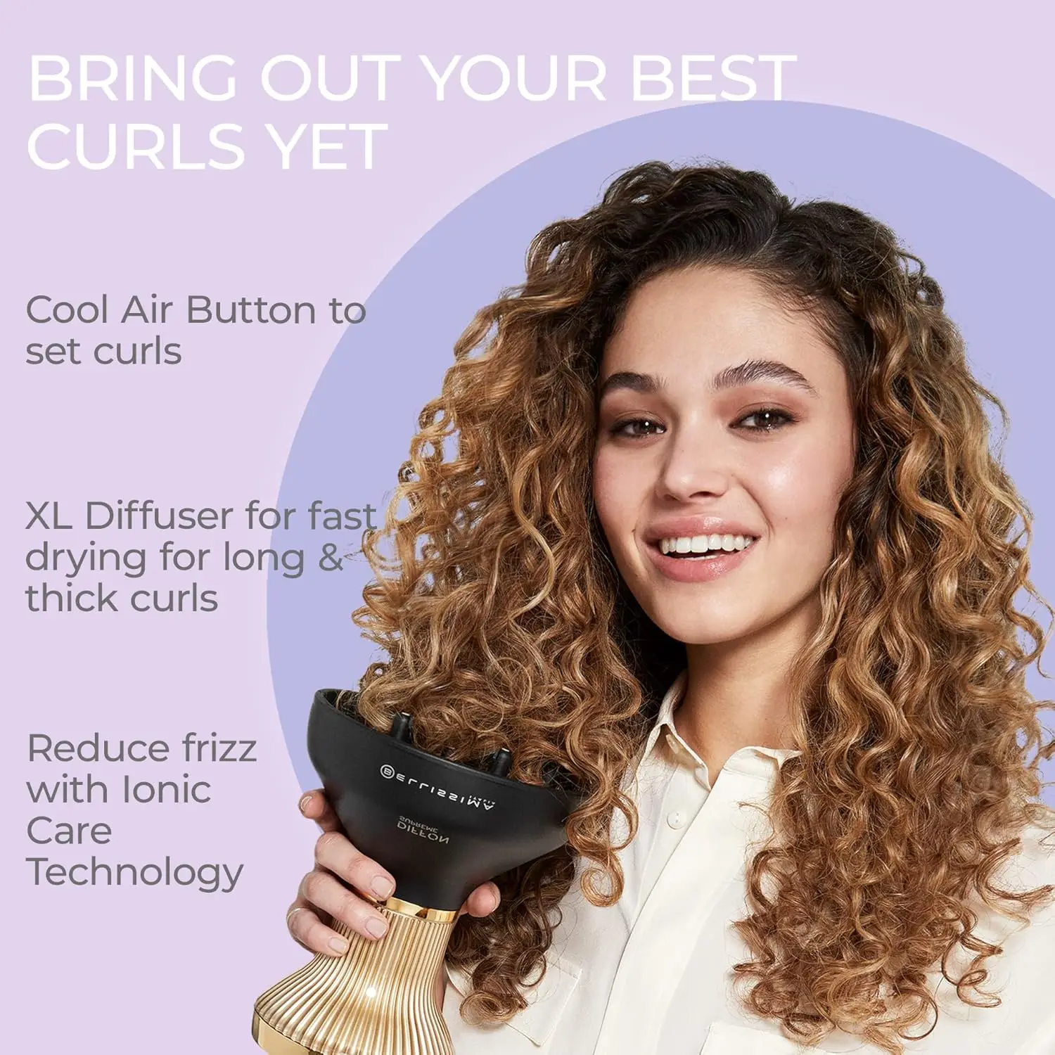 Italia Diffon Supreme Diffuser & Curly Hair Dryer-XL Diffuser for Quick Drying-Cool Button Anti-Frizz Technolog