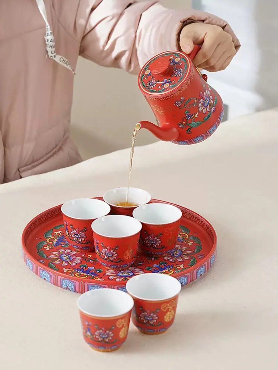 Enamel Color Wedding Tea Cup, Ceramic Tea Pot, Tea Cup, Tea Set, Wedding Gift for newlyweds, High-end